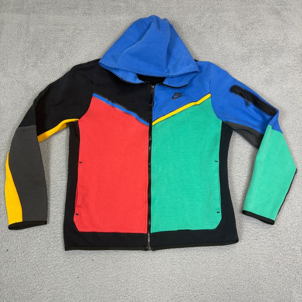 Nike Tech Fleece Hoodie Mens Large Colorblock Full Zip Blue Red Green CU4489-015